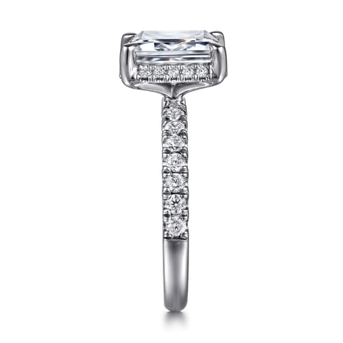 14K White Gold Emerald Cut Hidden Halo Diamond Engagement Ring