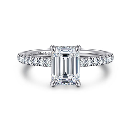 14K White Gold Emerald Cut Hidden Halo Diamond Engagement Ring