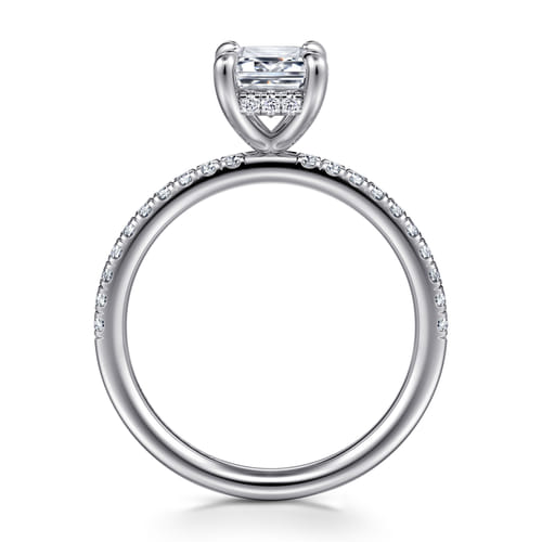 14K White Gold Emerald Cut Hidden Halo Diamond Engagement Ring
