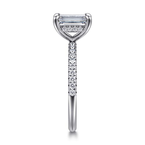 14K White Gold Emerald Cut Hidden Halo Diamond Engagement Ring