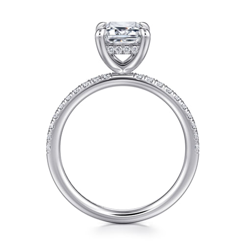 14K White Gold Emerald Cut Hidden Halo Diamond Engagement Ring