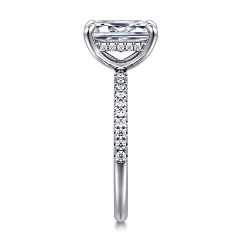 14K White Gold Emerald Cut Hidden Halo Diamond Engagement Ring