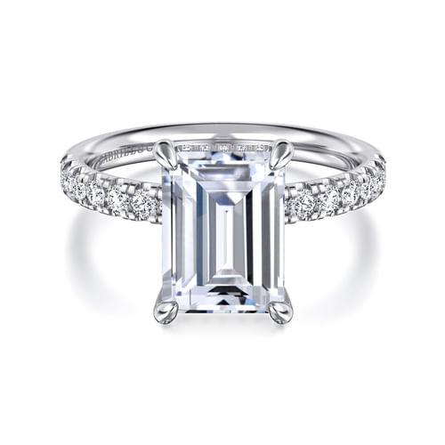 14K White Gold Emerald Cut Hidden Halo Diamond Engagement Ring