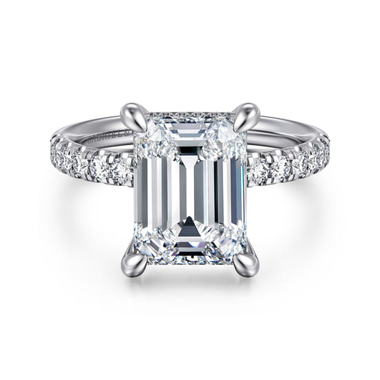 Gabriel - 14K White Gold Emerald Cut Hidden Halo Diamond Engagement Ring