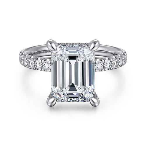 14K White Gold Emerald Cut Hidden Halo Diamond Engagement Ring 14K White Gold Emerald Cut Hidden Halo Diamond Engagement Ring