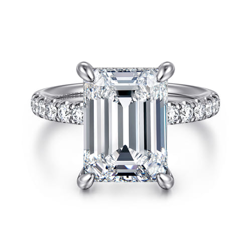 14K White Gold Emerald Cut Hidden Halo Diamond Engagement Ring 14K White Gold Emerald Cut Hidden Halo Diamond Engagement Ring