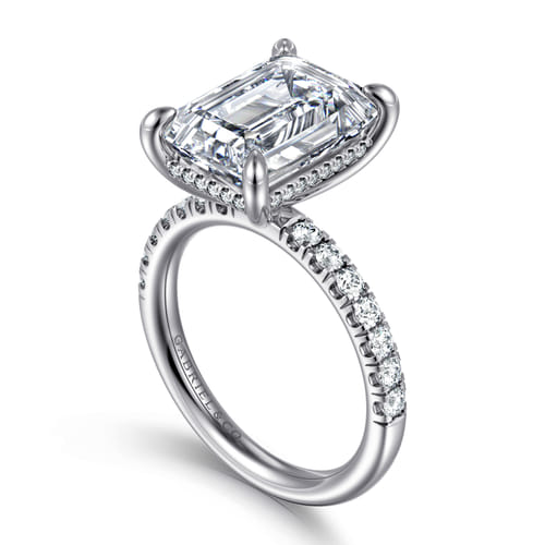 14K White Gold Emerald Cut Hidden Halo Diamond Engagement Ring 14K White Gold Emerald Cut Hidden Halo Diamond Engagement Ring