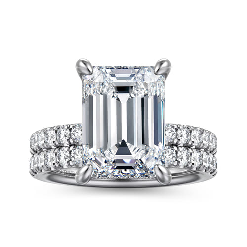 14K White Gold Emerald Cut Hidden Halo Diamond Engagement Ring 14K White Gold Emerald Cut Hidden Halo Diamond Engagement Ring