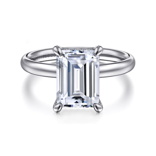 14K White Gold Emerald Cut Hidden Halo Diamond Engagement Ring