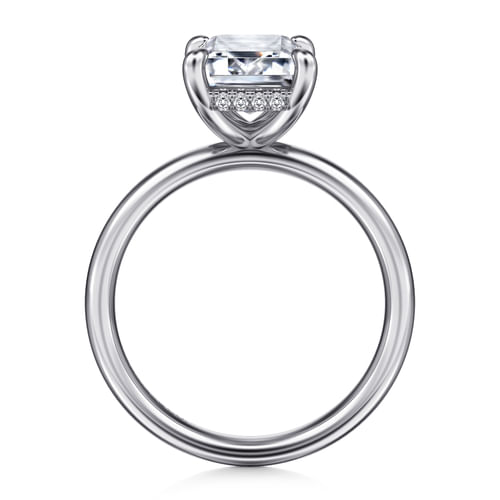 14K White Gold Emerald Cut Hidden Halo Diamond Engagement Ring