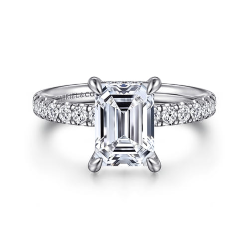 14K White Gold Emerald Cut Hidden Halo Diamond and Engagement Ring 14K White Gold Emerald Cut Hidden Halo Diamond and Engagement Ring