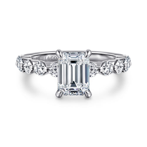 14K White Gold Emerald Cut Single Prong Diamond Engagement Ring
