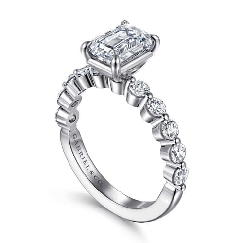 14K White Gold Emerald Cut Single Prong Diamond Engagement Ring