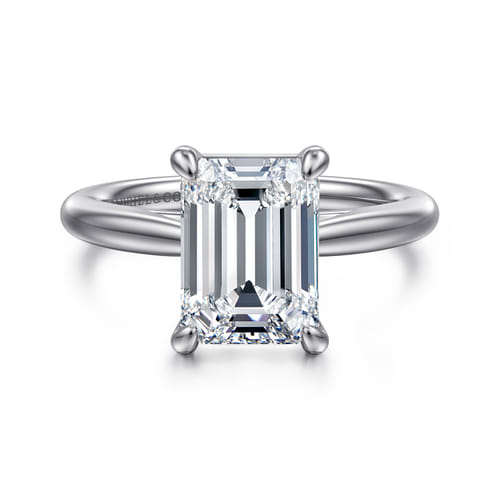 14K White Gold Emerald Cut Solitaire Diamond Engagement Ring