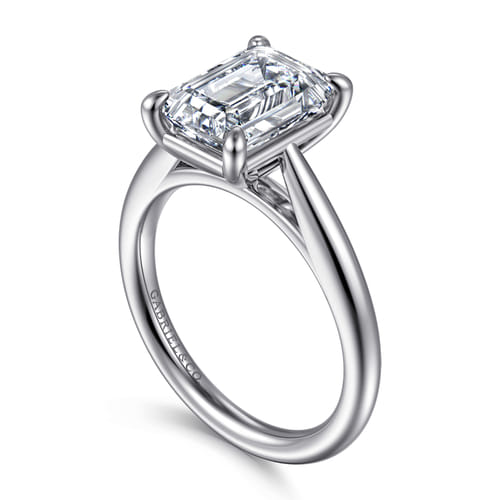 14K White Gold Emerald Cut Solitaire Diamond Engagement Ring