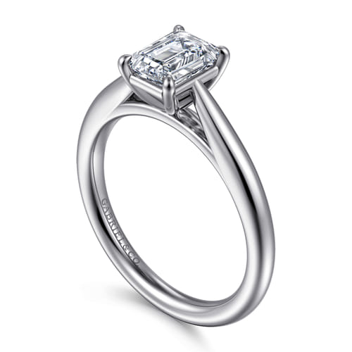 14K White Gold Emerald Cut Solitaire Diamond Engagement Ring