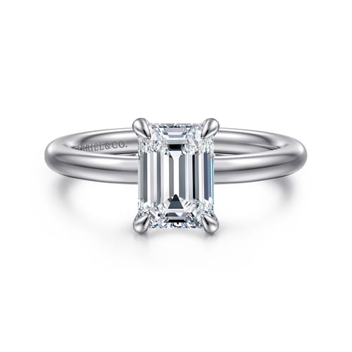 14K White Gold Emerald Cut Solitaire Diamond Engagement Ring