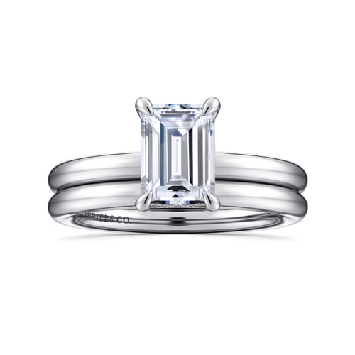 14K White Gold Emerald Cut Solitaire Diamond Engagement Ring