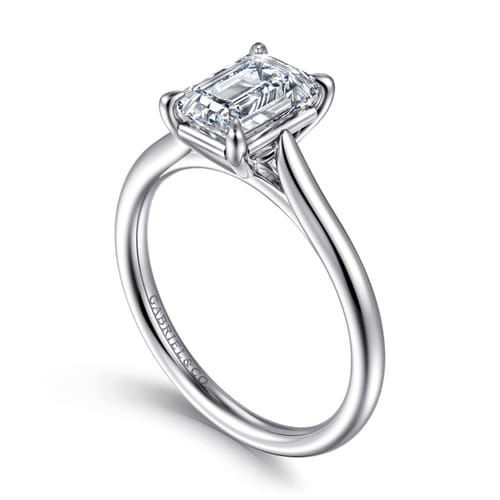 14K White Gold Emerald Cut Solitaire Diamond Engagement Ring