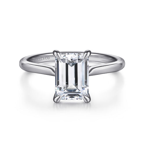 14K White Gold Emerald Cut Solitaire Diamond Engagement Ring