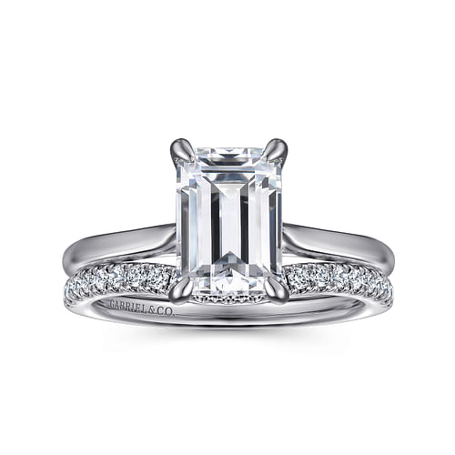 14K White Gold Emerald Cut Solitaire Diamond Engagement Ring