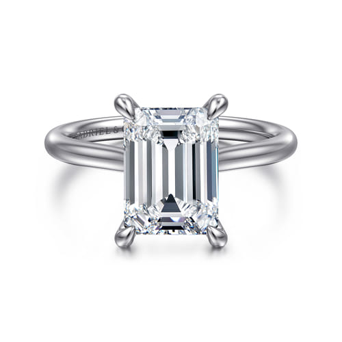 14K White Gold Emerald Cut Solitaire Diamond Engagement Ring