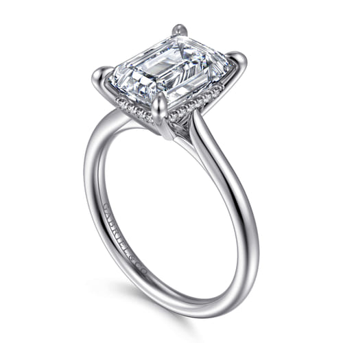 14K White Gold Emerald Cut Solitaire Diamond Engagement Ring