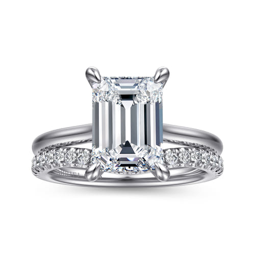 14K White Gold Emerald Cut Solitaire Diamond Engagement Ring