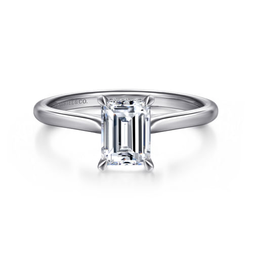 14K White Gold Emerald Cut Solitaire Diamond Engagement Ring