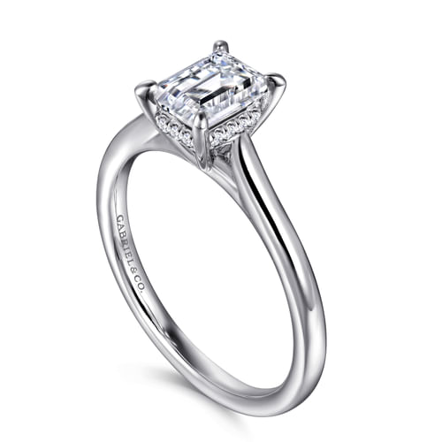 14K White Gold Emerald Cut Solitaire Diamond Engagement Ring