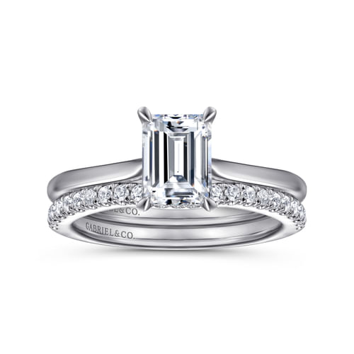 14K White Gold Emerald Cut Solitaire Diamond Engagement Ring
