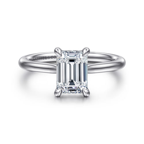 14K White Gold Emerald Cut Solitaire Diamond Engagement Ring