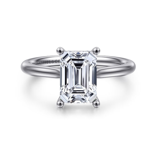 14K White Gold Emerald Cut Solitaire Diamond Engagement Ring