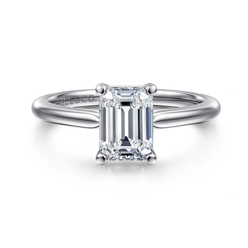 14K White Gold Emerald Cut Solitaire Diamond Engagement Ring