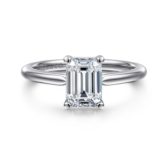 Gabriel - 14K White Gold Emerald Cut Solitaire Diamond Engagement Ring