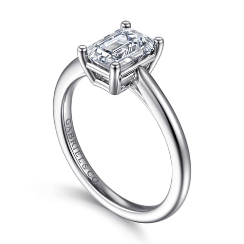 14K White Gold Emerald Cut Solitaire Diamond Engagement Ring