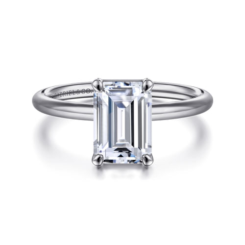14K White Gold Emerald Cut Solitaire Diamond Engagement Ring