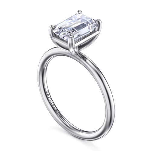 14K White Gold Emerald Cut Solitaire Diamond Engagement Ring