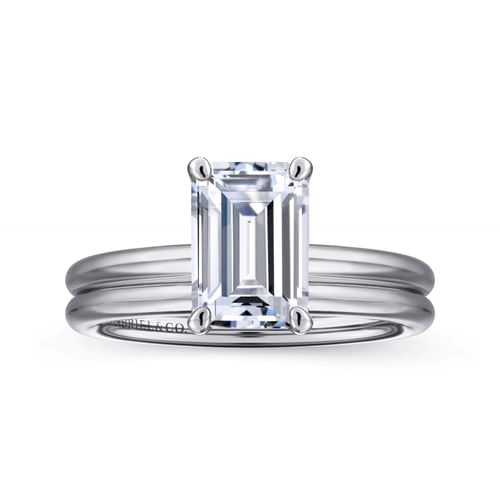14K White Gold Emerald Cut Solitaire Diamond Engagement Ring