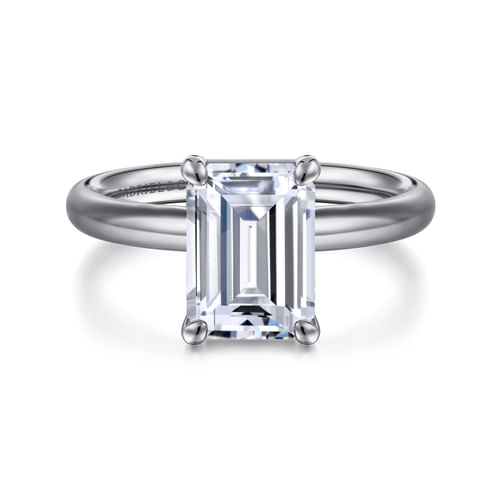 14K White Gold Emerald Cut Solitaire Diamond Engagement Ring