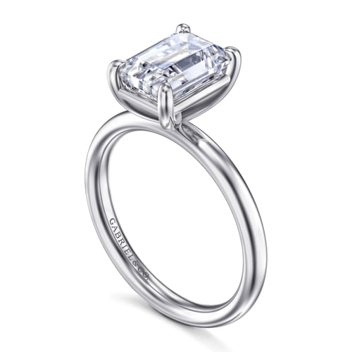 14K White Gold Emerald Cut Solitaire Diamond Engagement Ring