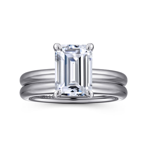 14K White Gold Emerald Cut Solitaire Diamond Engagement Ring