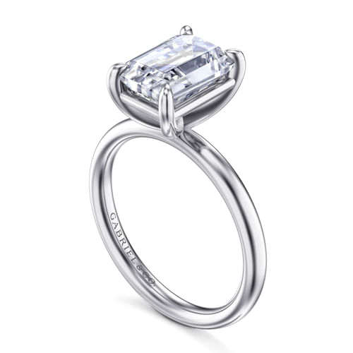 14K White Gold Emerald Cut Solitaire Diamond Engagement Ring