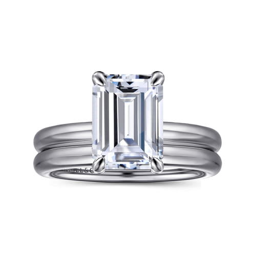 14K White Gold Emerald Cut Solitaire Diamond Engagement Ring