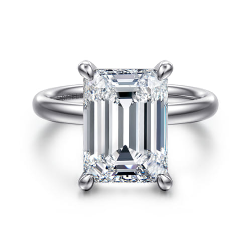 14K White Gold Emerald Cut Solitaire Diamond Engagement Ring