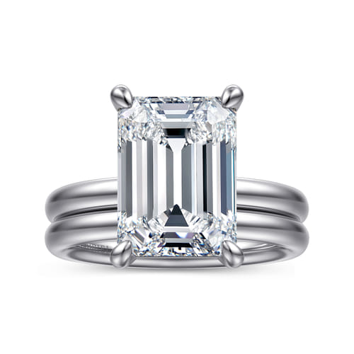 14K White Gold Emerald Cut Solitaire Diamond Engagement Ring