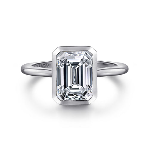 14K White Gold Emerald Cut Solitaire Diamond Engagement Ring