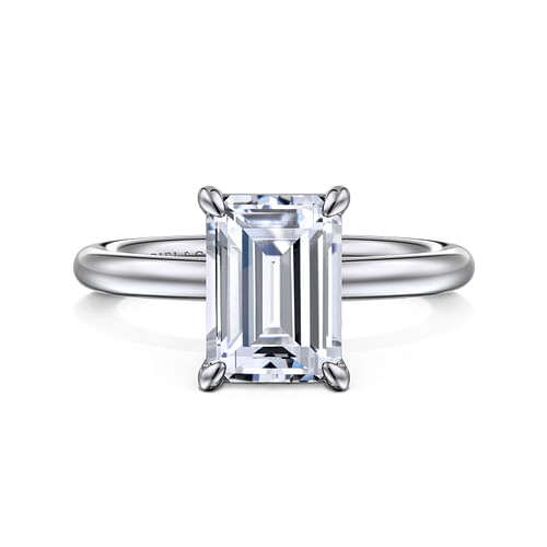 14K White Gold Emerald Cut Solitaire Engagement Ring