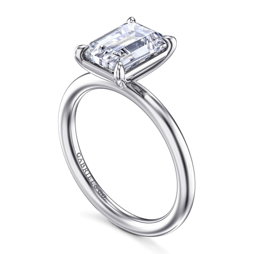 14K White Gold Emerald Cut Solitaire Engagement Ring