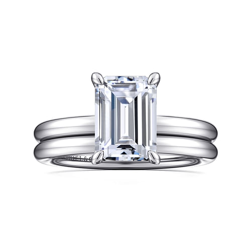 14K White Gold Emerald Cut Solitaire Engagement Ring